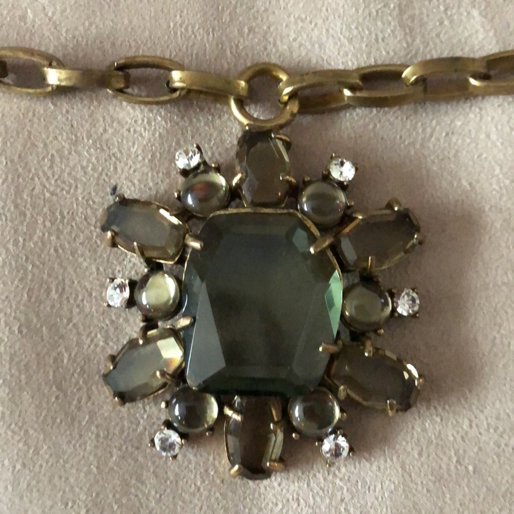Statement Necklace featuring Smoky Quartz, Moonstone & Rhinestones.